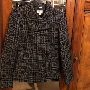 Talbots Collection black and grey plaid with metallic sheen jacket